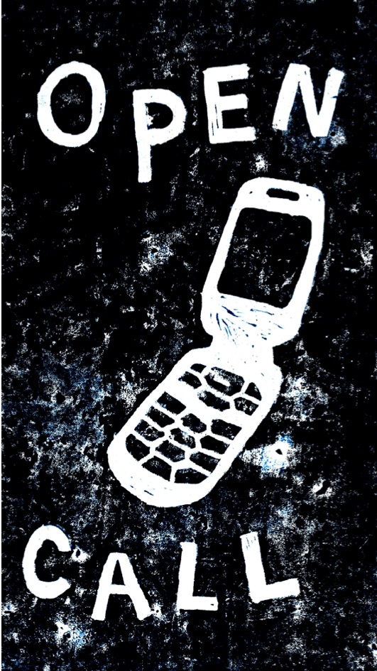 Černý post Open Call s ručně tištěným mobilem
